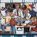 Ausschnitt aus Walter Womacka, »Unser Leben, 1964.« Mosaikfries am Haus des Lehrers, Berlin. Foto: Andreas Steinhoff, Berlin