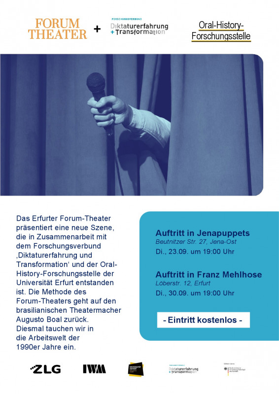 Die Macht des Publikums, ein Forum-Theater Auftritt in Jena und in Erfurt.
