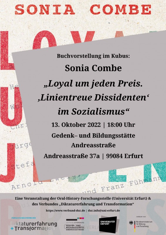 Donnerstag, 13. Oktober 2022 | 18 - 20 Uhr | Gedenk- und Bildungsstätte Andreasstraße, Erfurt