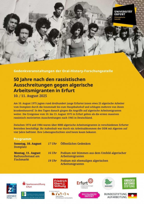 50. Jahrestag der rassistischen Ausschreitungen gegen algerische Arbeitsmigranten in Erfurt 
