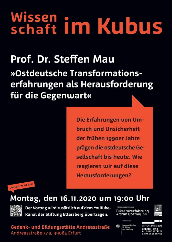 Wissenschaft im Kubus, Prof. Dr. Steffen Mau, »Ostdeutsche Transformationserfahrungen als Herausforderungen für die Gegenwart«