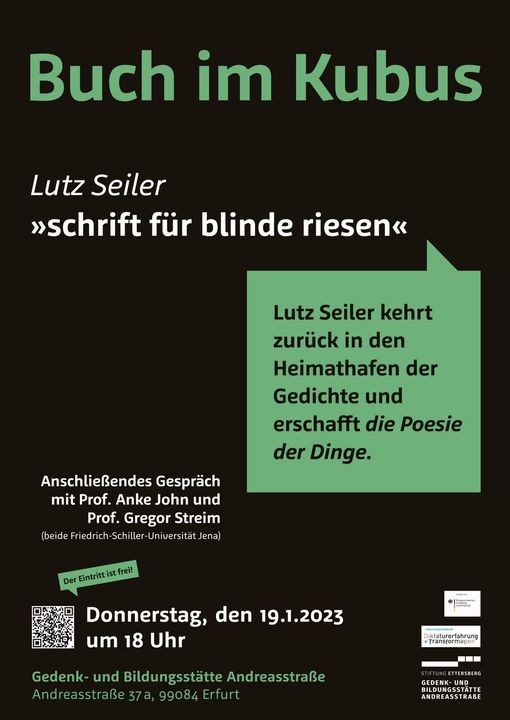 Donnerstag, 19. Januar 2022 | 18 - 20 Uhr | Gedenk- und Bildungsstätte Andreasstraße, Erfurt